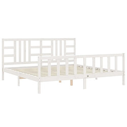 Maison Chic Lit adulte - Cadre Structure de lit avec tête de lit Contemporain blanc 200x200 cm bois massif -MN17167 pas cher