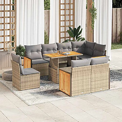 vidaXL Salon de jardin avec coussins 9 pcs beige résine tressée acacia