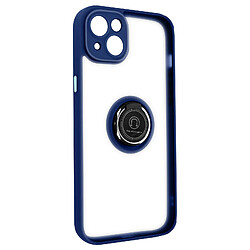 Avizar Coque pour iPhone 14 Plus Bi-matière Bague Métallique Support Vidéo bleu