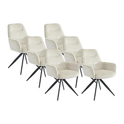 Vente-Unique Lot de 6 chaises avec accoudoirs en tissu texturé et métal noir - Crème - JENANE