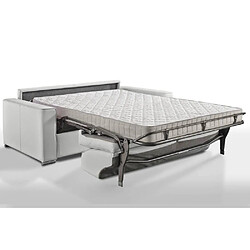 Inside 75 Canapé convertible EXPRESS PREMIUM 120 cm sommier lattes RENATONISI matelas BULTEX cuir vachette blanc cassé