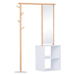 Homcom Porte-manteaux meuble d'entrée vestiaire penderie avec miroir 4 patères 2 niches dim. 100L x 34l x 164H cm MDF blanc bois massif bambou