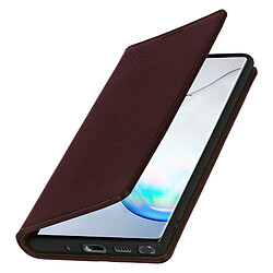 Avizar Étui Galaxy Note 10 Plus Cuir Véritable Porte cartes Support Vidéo Marron Foncé