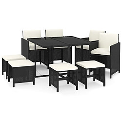 vidaXL Ensemble à manger de jardin coussins 9pcs Résine tressée Noir