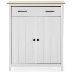 Pegane Meuble de rangement , meuble d'appoint en pin massif décor ciré chêne et blanc - Longueur 90 x Profondeur 40 x Hauteur 110 cm