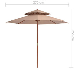 vidaXL Parasol à deux étages avec mât en bois 270 cm taupe pas cher