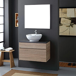 Kiamami Valentina MEUBLE DE SALLE DE BAIN SUSPENDU 80CM AVEC PLAN EN BOIS ANTHRACITE ET LAVABO D'APPUI | SOLE