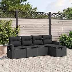 Maison Chic Ensemble de 5 Tables et chaises d'extérieur avec coussins,Salon de jardin noir résine tressée -GKD906211