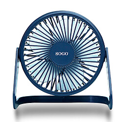 Sogo Ventilateur de table silencieux USB 2W Portable 180º 5 pales Câble USB 12cm Bleu