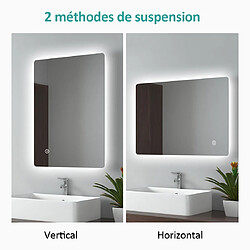 EMKE Miroir de Salle de Bain avec Éclairage 60 x 100cm LED Miroir Lumière Rétro-éclairage 3 Températures de Couleur et Luminosité Réglable + Interrupteur tactile