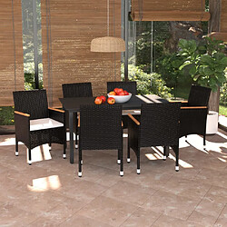 Maison Chic Mobilier à dîner 7 pcs de jardin avec coussins - Ensemble table et chaises d'extérieur - Salon/Mobilier de jardin classique Résine tressée Noir -MN75351