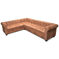 Avis vidaXL Canapé d'angle Chesterfield 6 Places Cuir artificiel Marron