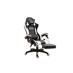 Decoshop26 Fauteuil de bureau repose-pieds télescopique design sportif gamer en PVC noir / blanc et plastique 10_0002506