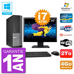 PC Dell 7020 SFF Ecran 22" Intel i7-4790 RAM 4Go Disque 2To Graveur DVD Wifi W7 - Occasion