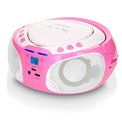 Lenco Radio portable FM et lecteur CD/MP3/USB avec microphone et effets lumineux SCD-650PK Rose