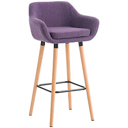 Decoshop26 Tabouret de bar lounge x1 design scandinave assise en tissu violet pieds en bois repose-pieds en métal 10_0004925