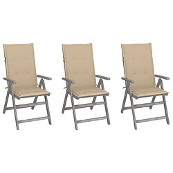 vidaXL Chaises inclinables de jardin lot de 3 et coussins Bois acacia