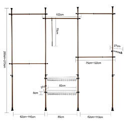 Avis SoBuy KLS04-BR Télescopique Garde-Robe Système de Penderie Télescopique avec 5 Barres Portant de Vêtement