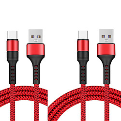 Cables X2 USB / Type-C Charge Rapide 3A Nylon Renforce Rouge 1m Pour Samsung A13 / A33 / A53 / S22 / S22 Plus / S22 Ultra Little Boutik®