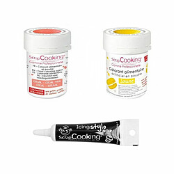 Scrapcooking 2 colorants alimentaires corail-jaune + Stylo glaçage noir