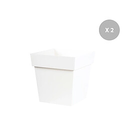 Eda Lot de 2 pots de fleur carré Toscane 39 x H.39 cm - Blanc