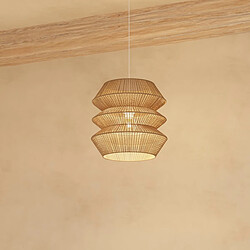 Avis Pegane Lampe suspendue, Suspension luminaire en bois coloris beige et métal blanc - diamètre 38 x Hauteur 37,50 cm