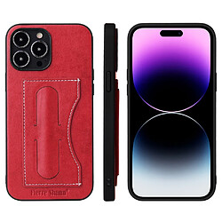 Coque en TPU + PU avec béquille et porte-carte pour votre iPhone 14 Pro Max - rouge