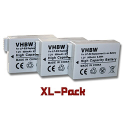 Vhbw 3 x batteries Li-Ion 900mAh (7.2 V) pour Canon EOS Serie, par exemple. EOS 550, 550D, 600, 600D, 650, 650D. Remplace: LP-E8.