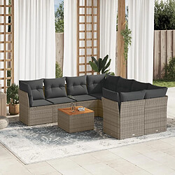 Maison Chic Ensemble Tables et chaises d'extérieur 9 pcs avec coussins,Salon de jardin gris résine tressée -GKD359539