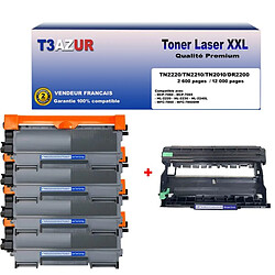 Kit Tambour+ 4 Toners compatibles avec Brother TN2220, TN2010, DR2200 pour Brother DCP7055, DCP7055W, DCP7057, DCP7060D, DCP7065DN, DCP7070DW- T3AZUR