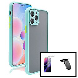 PHONECARE Kit Coque Anti Choque Caméra Protection + Film 5D Full Cover + Support Magnétique L Safe Driving Voiture pour Apple iPhone 14 - Bleu Claro