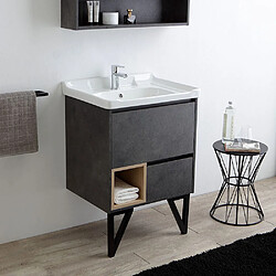 Kiamami Valentina MEUBLE DE SALLE DE BAIN SUR PIEDS MODERNE 60CM GRIS INDUSTRIEL ET MIROIR-ARMOIRE | VIENNA