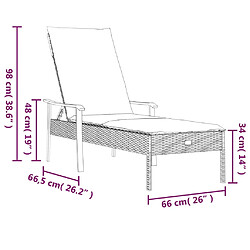 vidaXL Chaises longues lot de 2 avec table et coussins gris poly rotin pas cher