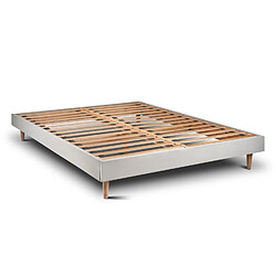 Sommeil de plomb Lit 140x200cm avec tête de lit capitonnée velours et sommier kit gris clair - Hauteur totale : 29cm