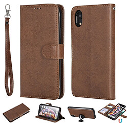 Wewoo Housse Coque Pour iPhone XR Étui de protection à rabat horizontal de couleur unie avec support et fentes cartes et portefeuille et cadre photo et lanière marron