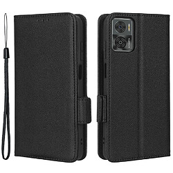 Etui en PU texture litchi, fermoir magnétique double avec support pour votre Motorola Moto E22 4G/Moto E22i 4G - noir