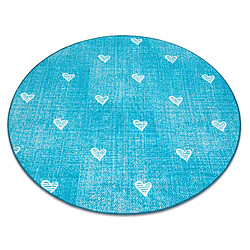 RUGSX Tapis pour enfants HEARTS cercle Jeans, vintage cœurs - turquoise cercle 100 cm