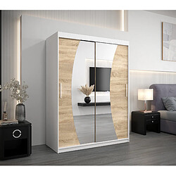 Abiks Meble Armoire Wave à portes coulissantes 200/150/62 2 portes (blanc/sonoma)