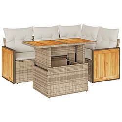 vidaXL Salon de jardin avec coussins 5 pcs beige résine tressée acacia