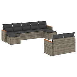 Maison Chic Salon de jardin 9 pcs avec coussins | Ensemble de Table et chaises | Mobilier d'Extérieur gris résine tressée -GKD31271