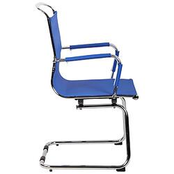 Decoshop26 Chaise fauteuil de bureau sans roulettes piétement luge en métal chromé assise en tissu maille bleu 10_0003259