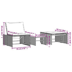 vidaXL Chaises longues lot de 2 avec table gris résine tressée pas cher