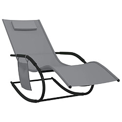 Helloshop26 Transat chaise longue bain de soleil lit de jardin terrasse meuble d'extérieur 147 cm à bascule gris acier et textilène 02_0012970