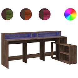 Helloshop26 Bureau table poste de travail meuble d'ordinateur informatique étude et lumières LED chêne bois d'ingénierie brun 02_0023791