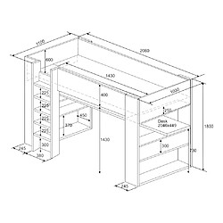 Vente-Unique Lit mezzanine gamer NOAH avec bureau et rangements intégrés - 90 x 200 cm - Avec LEDs - Anthracite et rouge pas cher