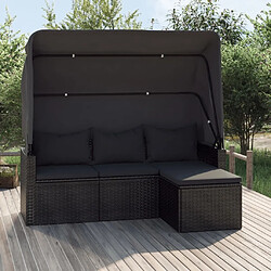 Maison Chic Canapé de jardin 3 places | Canapé Sofa d'extérieur | Fauteuil terrasse avec toit et repose-pieds Noir -MN41005