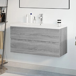 vidaXL Meuble lavabo avec bassin intégré Sonoma gris Bois d'ingénierie