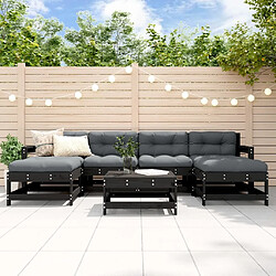 Maison Chic Salon de jardin 7 pcs + coussins - Mobilier/Meubles de jardin - Table et chaises d'extérieur noir bois massif -MN61606