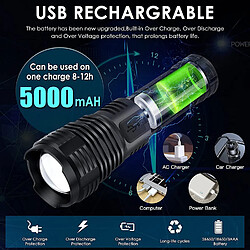 BESTA Lampes de poche LED rechargeables à haute lumens, 90 000 lumens, lampes de poche tactiques super lumineuses, Xhp70.2 Zoomable étanche Flash Light 5 modes pour camping, randonnée, extérieur, urgence (avec batterie 26650) pas cher