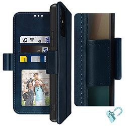 Avizar Étui Vivo Y55 5G Porte-carte Support vidéo Double languette magnétique Bleu nuit pas cher